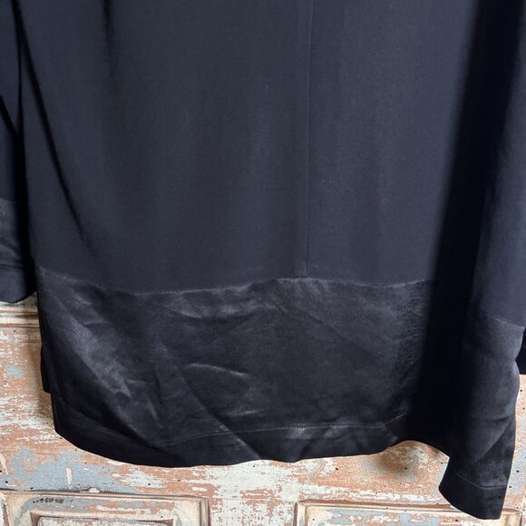 DANA BUCHMAN Button Down Black Dress Size 12 Satin Like Collar Cuffs Bottom Hem - Picture 11 of 14